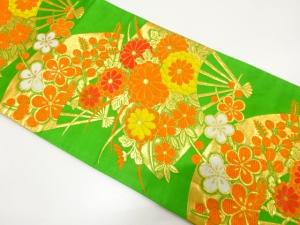 扇に菊・梅・萩模様織り出し　子供帯